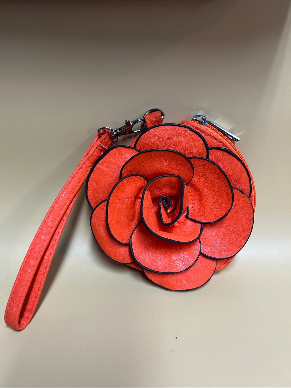 Floral Rose Accent Orange Wristlet Clutch